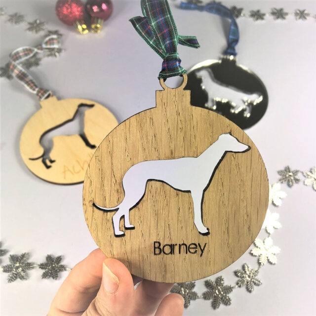 Personalised Wood Dog Christmas Bauble Pet Memorial Ornament, Different Materials & Breeds Available - image 1