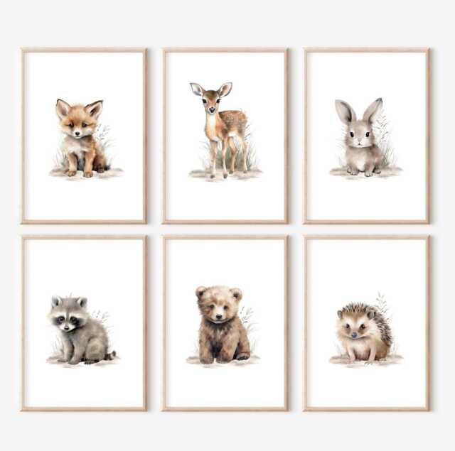 Choose Your Own Woodland Forest Animal Fox Bunny Racoon Bear Deer Hedgehog Boys Girls A4 Or A3 Nursery Set Of Unframed Prints - image 1
