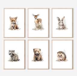 Choose Your Own Woodland Forest Animal Fox Bunny Racoon Bear Deer Hedgehog Boys Girls A4 Or A3 Nursery Set Of Unframed Prints - thumbnail 1