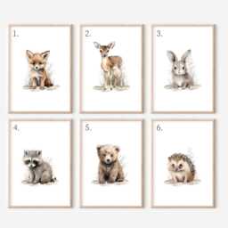 Choose Your Own Woodland Forest Animal Fox Bunny Racoon Bear Deer Hedgehog Boys Girls A4 Or A3 Nursery Set Of Unframed Prints - thumbnail 2