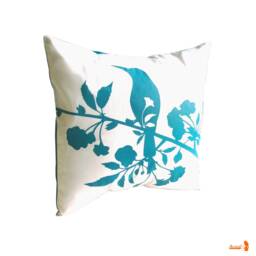Teal Print On Off White Blooming Blossom-Mini 10.5 Inches Square Pillow - thumbnail 2