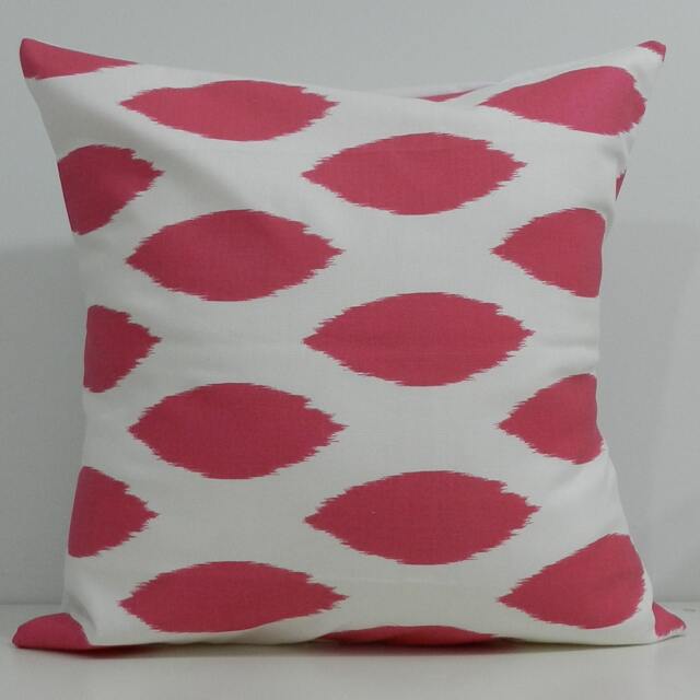 New 18x18 Inch Designer Handmade Pillow Cases in Pink Ikat