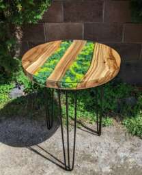 Walnut Coffee Table Round Scandinavian Moss Table - thumbnail 1