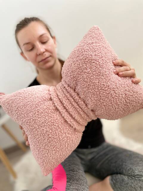 Pink Boucl?? Bow Pillow Cotton Accent Cushion, Coquette Decor - image 1