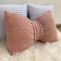 Pink Boucl?? Bow Pillow Cotton Accent Cushion, Coquette Decor - thumbnail 2