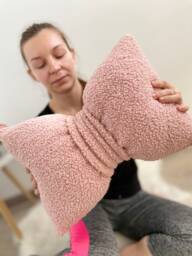 Pink Boucl?? Bow Pillow Cotton Accent Cushion, Coquette Decor - thumbnail 1
