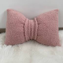 Pink Boucl?? Bow Pillow Cotton Accent Cushion, Coquette Decor - thumbnail 3