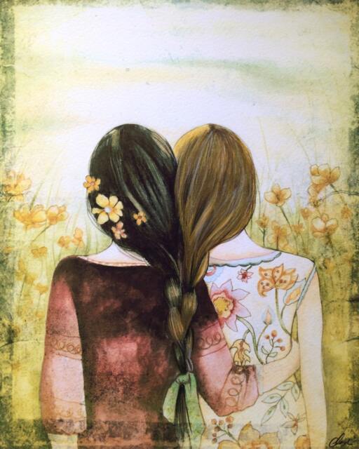 Sister Art Print, Sisters Watercolor Painting, Custom Birthday Gift