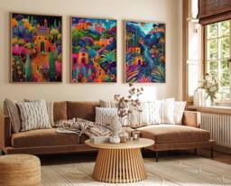 Set Of 3 Mexico Posters, Trave Prints, Art, Botanical Decor, Floral Latin America Wall North American Travel Print - thumbnail 1