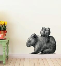 Wombat With 2 Galahs Wall Sticker Decal - Australian Animal Decals, Stickers, Kids, Native Animals Art - thumbnail 1