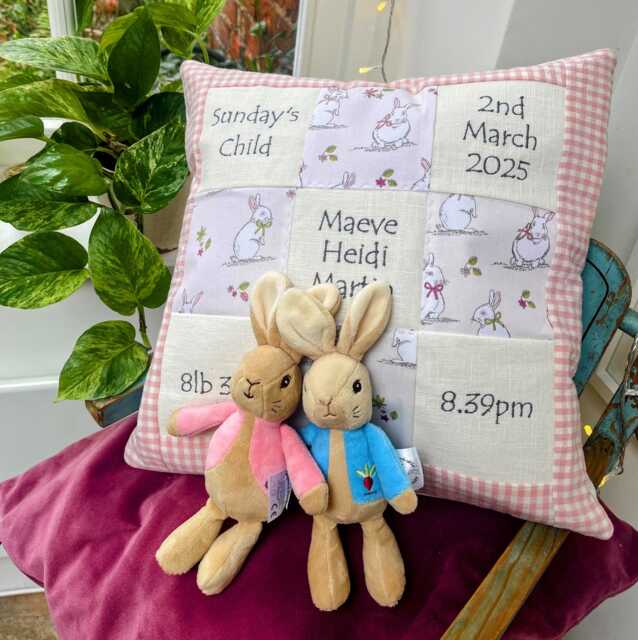 Personalised Bunny Memory Cushion - Newborn Baby Gift, Woodland Nursery - image 1