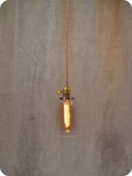 Vintage Industrial Steel Tubular Glass Pendant Light - Machine Age Minimalist Bare Bulb Hanging Lamp, Flat Shade - thumbnail 1