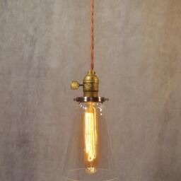 Vintage Industrial Steel Tubular Glass Pendant Light - Machine Age Minimalist Bare Bulb Hanging Lamp, Flat Shade - thumbnail 2