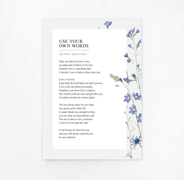 Personalised Floral Illustration Poem Print Use Your Own Words Custom Made Poster Wedding Anniversary Funeral Reading Gift - image 1