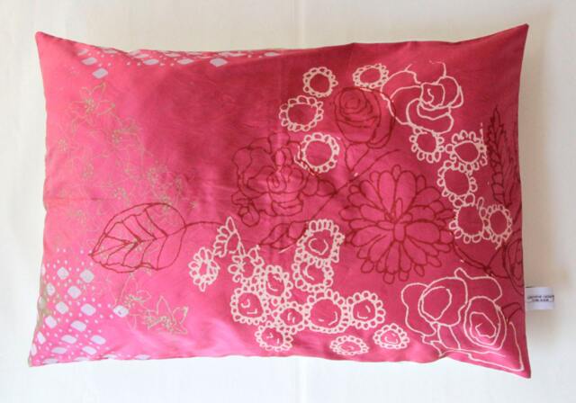 Red Silk & Cream Hemp Floral Cushion Cover - image 1