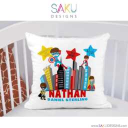 Superhero Baby Pillow-Baby Pillow-Birth Announcement-Nursery Decor-Baby Pillow-Personalized Pillow-New Baby-Birth Stats-Superhero-Comics - thumbnail 2