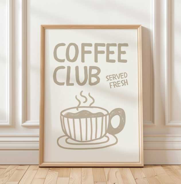 Coffee Club Kitchen, Beige Wall Art, Kitchen Poster Print, Hand Drawn Print , Cool Poster, Gift For Lover - image 1