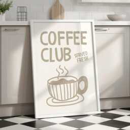 Coffee Club Kitchen, Beige Wall Art, Kitchen Poster Print, Hand Drawn Print , Cool Poster, Gift For Lover - thumbnail 2