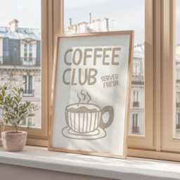 Coffee Club Kitchen, Beige Wall Art, Kitchen Poster Print, Hand Drawn Print , Cool Poster, Gift For Lover - thumbnail 3