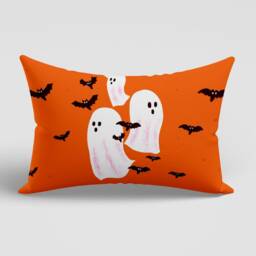 Halloween White Ghost Black Cat Lumbar Cushion Cover/Pumpkin Witch Hat Rectangle Cushion/Happy Pillow Case/Haunted House - thumbnail 4