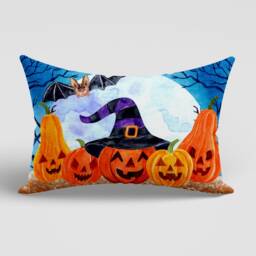 Halloween White Ghost Black Cat Lumbar Cushion Cover/Pumpkin Witch Hat Rectangle Cushion/Happy Pillow Case/Haunted House - thumbnail 2