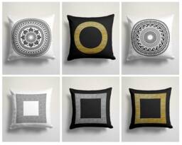 White Black Square Yellow Geometric Pillow Cover-Home Office Decorative Cover/Gift Pillow/Handmade Material/Outdoor Accessory - thumbnail 1