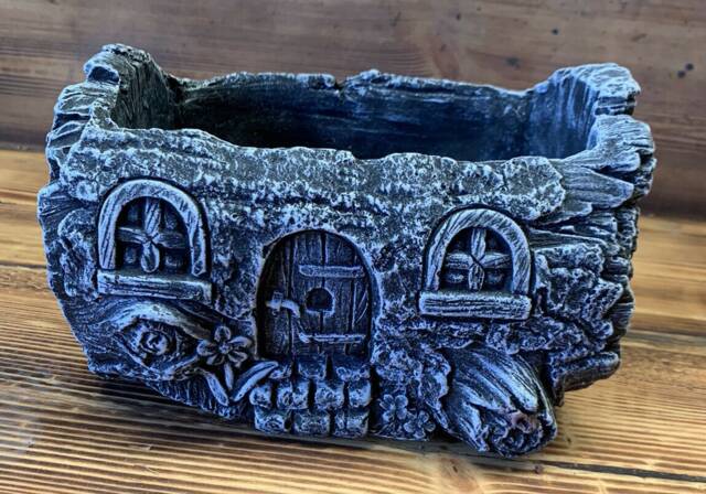 stone Garden Tree House Log Planter Plant Pot Ornament - image 1