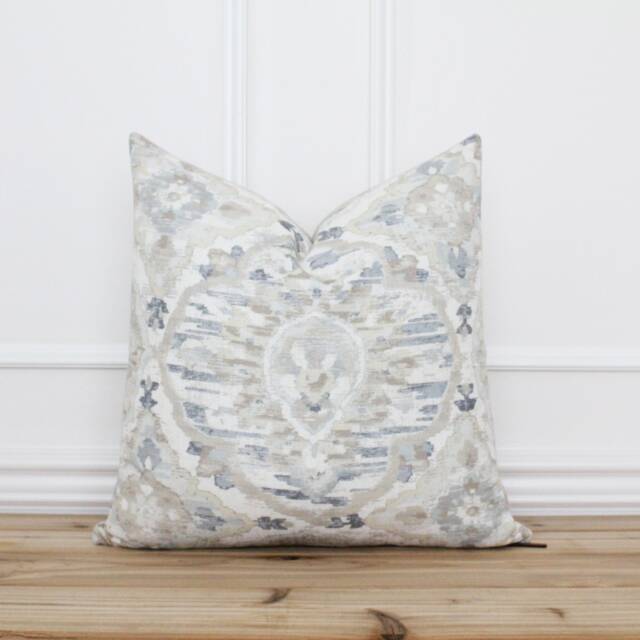 Neutral Medallion Pillow Cover Farmhouse Traditional Modern Throw Lumbar - Olivia - image 1