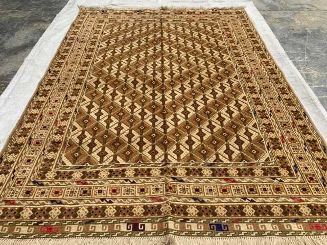 Brown Beige Hand-Knotted Wool Rug 4.9x6.5 Ft Geometric Tribal Afghan Rug - image 1