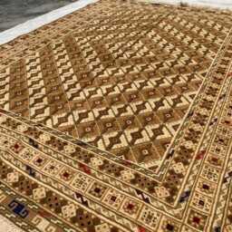 Brown Beige Hand-Knotted Wool Rug 4.9x6.5 Ft Geometric Tribal Afghan Rug - thumbnail 4