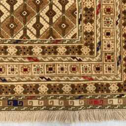 Brown Beige Hand-Knotted Wool Rug 4.9x6.5 Ft Geometric Tribal Afghan Rug - thumbnail 3