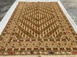 Brown Beige Hand-Knotted Wool Rug 4.9x6.5 Ft Geometric Tribal Afghan Rug - thumbnail 1