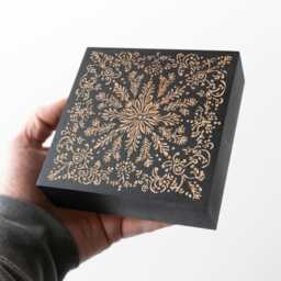 French Country Tile 1 Mini Engraved Wood Panel - Block Print Carved Home Decor, Woodcut Boho Floral Gift, Antique Wrought Iron Wall Art - thumbnail 3