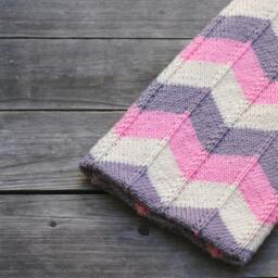 Handknit Chevron Baby Blanket Purple, Pink & Cream - Custom Colors - thumbnail 2