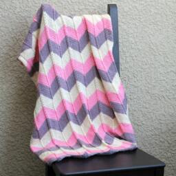 Handknit Chevron Baby Blanket Purple, Pink & Cream - Custom Colors