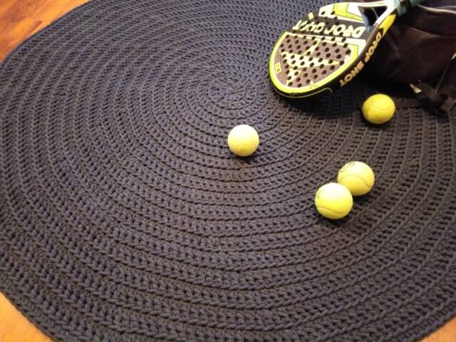 Handmade Chunky Cotton Crochet Round Rug, Navy Blue & Gray - image 1