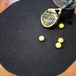 Handmade Chunky Cotton Crochet Round Rug, Navy Blue & Gray - thumbnail 4