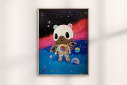 Takashi Murakami Kawaii Bear in Space Print, Colorful Pop Art, Unique Japanese Modern Collectible Wall Decor, Hypebeast Print - thumbnail 1