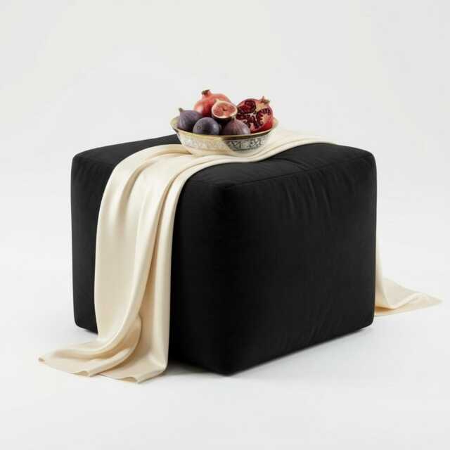 Black Plush Velvet Ottoman Pouf Versatile Footstool Cube - image 1