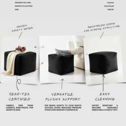 Black Plush Velvet Ottoman Pouf Versatile Footstool Cube - thumbnail 3