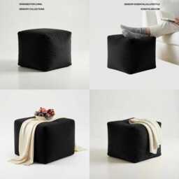 Black Plush Velvet Ottoman Pouf Versatile Footstool Cube - thumbnail 2
