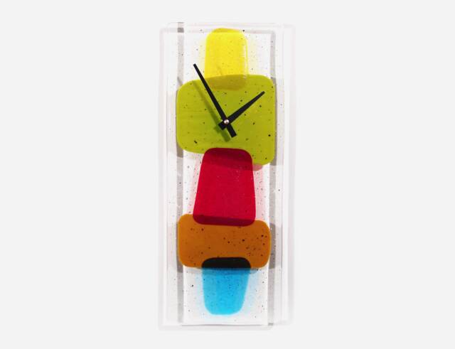 Mid Mod Fused Glass Wall Clock, Mid-Century Inspired Timepiece, Colorful Decor - image 1