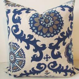 Denim Pillows Navy Blue Throw Pillow Covers Dark Tan Decorative Pillows Pillows .all Sizes. 18x18 16 20 Medallion - thumbnail 2