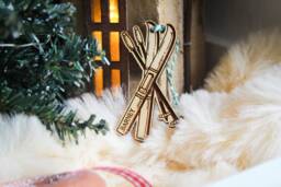 Personalised Skiing Christmas Ornament Skis Winter Sports Fan Snow Gift Custom Bauble Engraved Rustic Wooden Tree Decoration