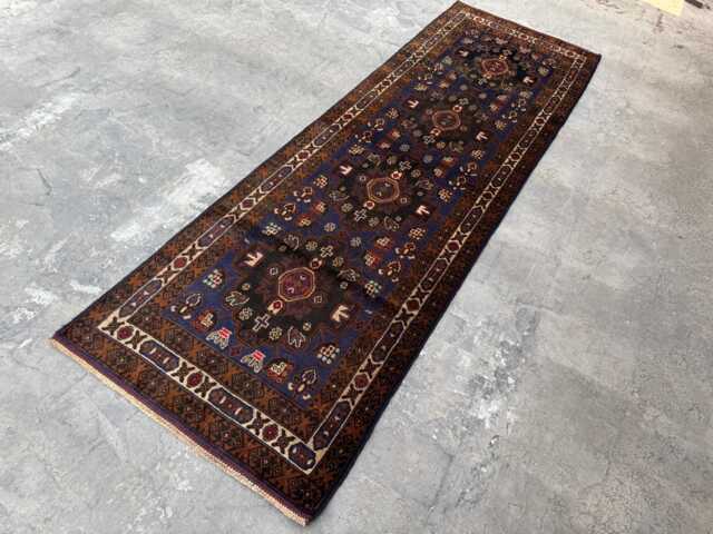 3'2x9'6 Baluchi Runner Rug - Hand-Tufted Wool Tribal , Timeless Oriental Beauty, Boho Floral Design Kitchen Hallway - image 1