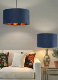 Handmade By Order Luxury Graphite Dark Grey Velvet & Autumn Leaves Pattern Drum Lamp Shade Pendant Light All Shapes Sizes - thumbnail 1