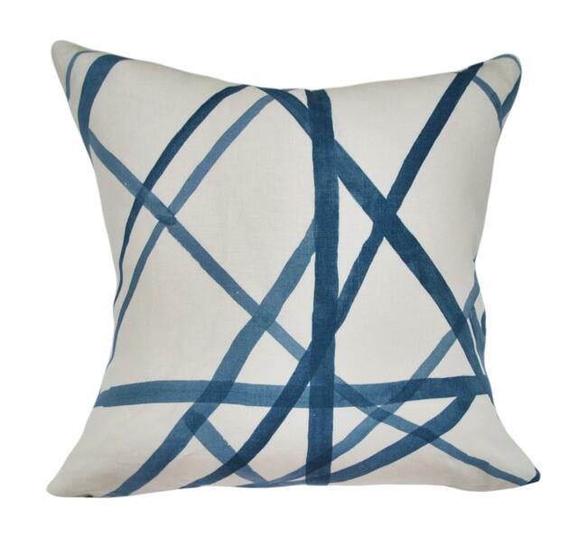 Kelly Wearstler Channels Pillow Cover Blue Geometric Linen Toss - image 1