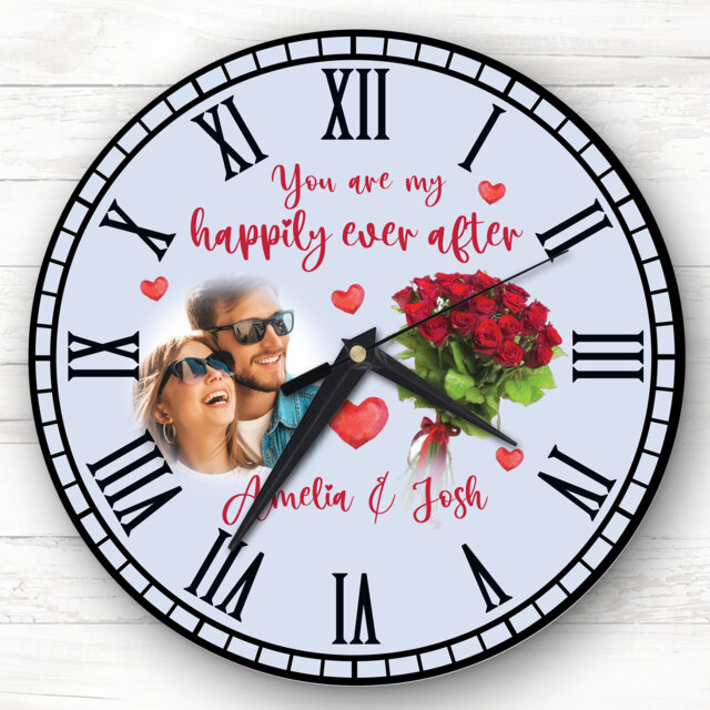 Happy Ever After Photo Valentine's Day Gift Anniversary Blue Personalised Clock - image 1