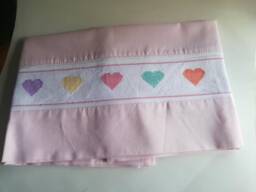 Cross Stitch Sheet Set, Baby Girl Sheet For Crib Bed, Customized Baby Bed Set, Cross Stitch, Handmade Item, Embroidered Article, Crib Bedding, Pink - thumbnail 1