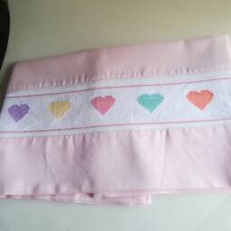 Cross Stitch Sheet Set, Baby Girl Sheet For Crib Bed, Customized Baby Bed Set, Cross Stitch, Handmade Item, Embroidered Article, Crib Bedding, Pink - thumbnail 3